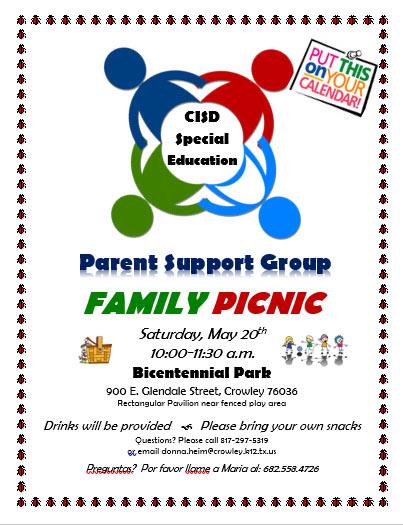 Parent Support Group Picnic flyer 