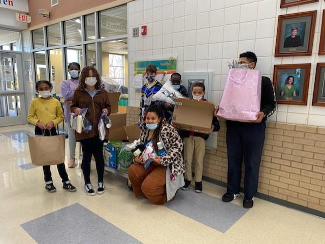 Jackie Carden Elementary students with donated items