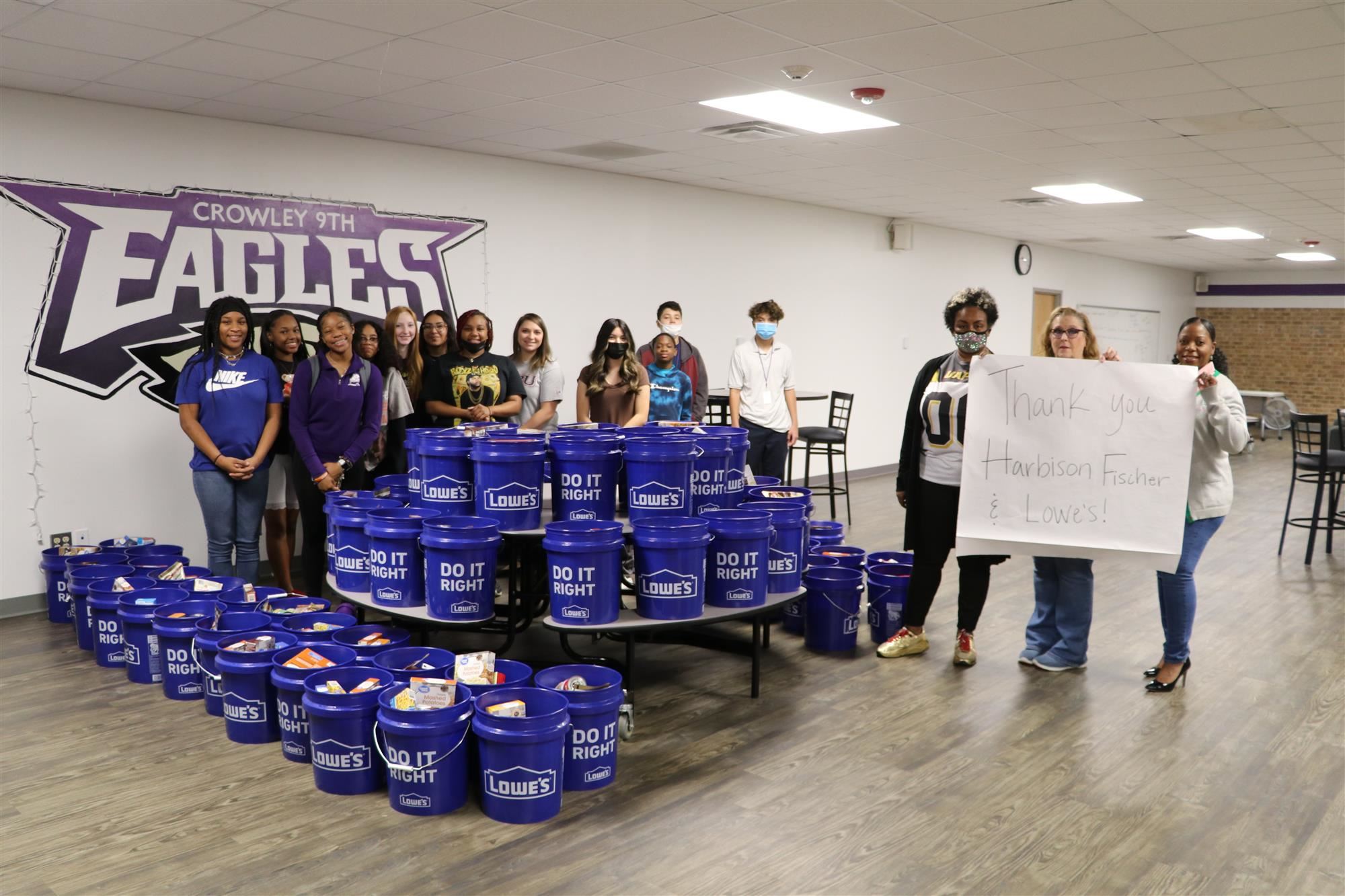 Crowley 9th Grade Students With Lowe's Buckets