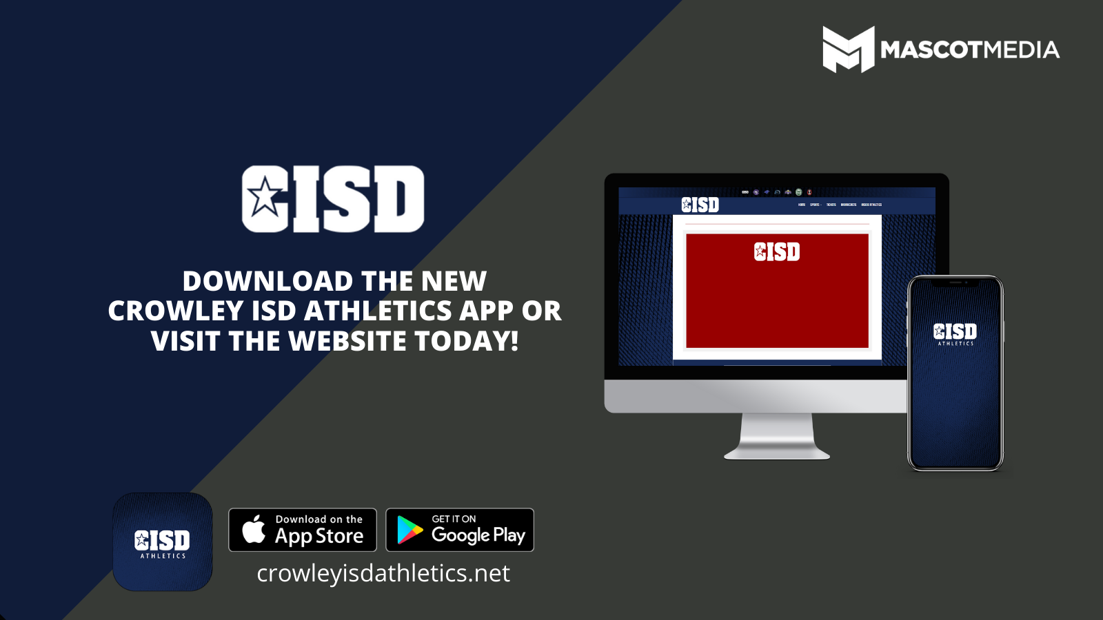 Crowley ISD Athletics App Social Graphic - Download the new Crowley ISD Athletics App or visit the website today!