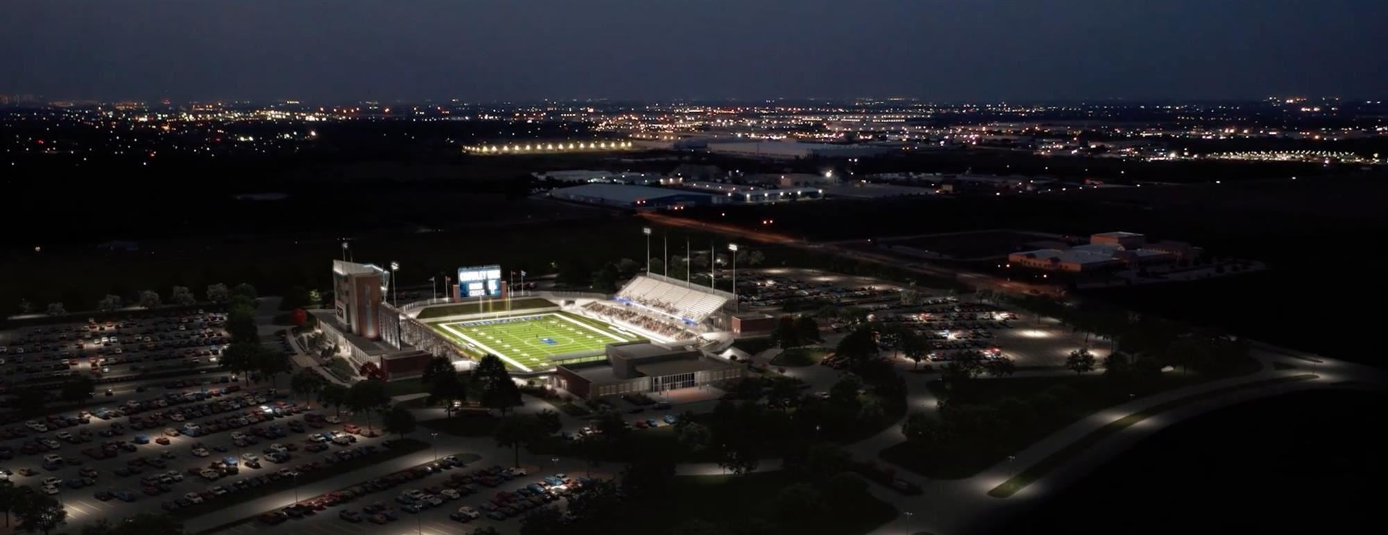 Crowley ISD Football Stadium Rendering at Night